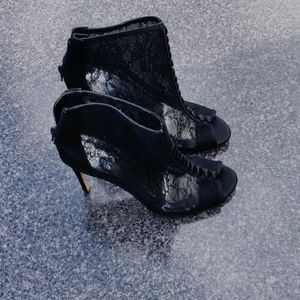 Audrey Brooke Lace Open Toe High Heels